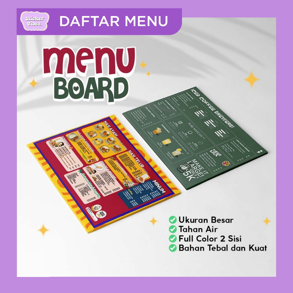 Cetak Daftar Menu Board | Papan Menu | Menu Resto A3 + A4