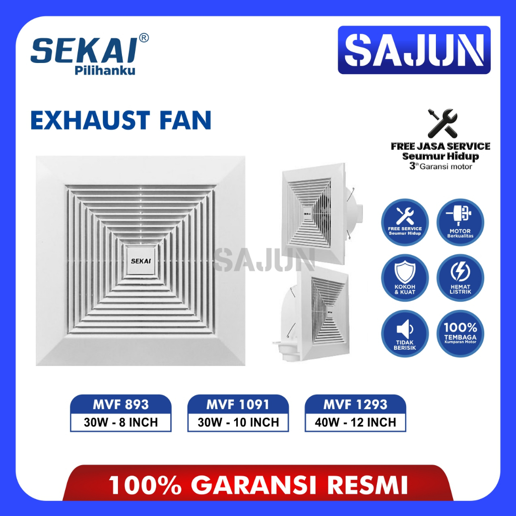 SEKAI Exhaust Fan Plafon MVF-893 Hexos Fan / Kipas Heksos plafon 20 Cm MVF893