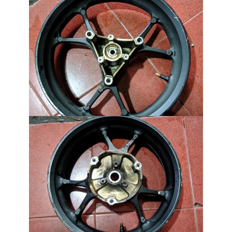 BEKAS Sepasang Set Depan Belakang Velg All New Nmax & Nmax Turbo R13 Gold Repaint Hitam Dof Ori Orig
