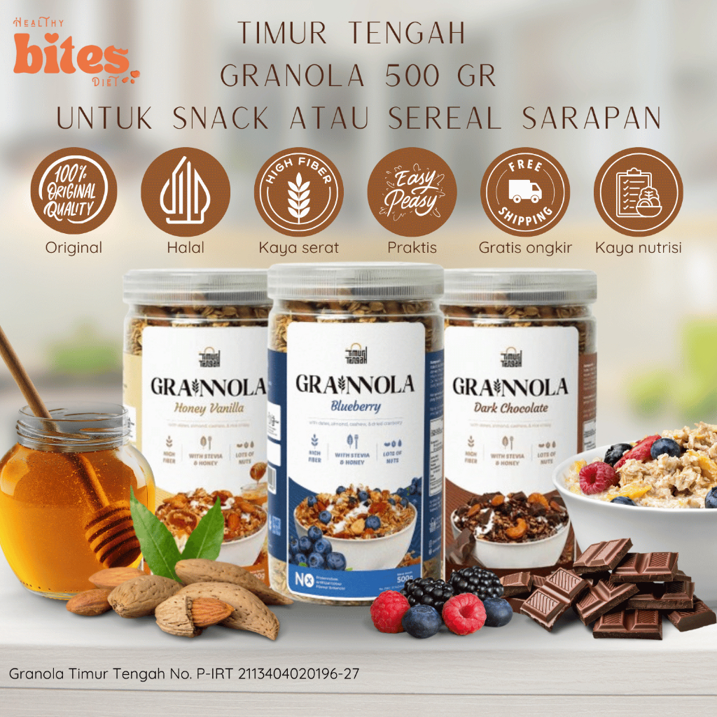 

Granola Timur Tengah 500Gr Sereal Diet Sarapan Diet Rendah Gula Kalori Praktis Cemilan Diet Sehat