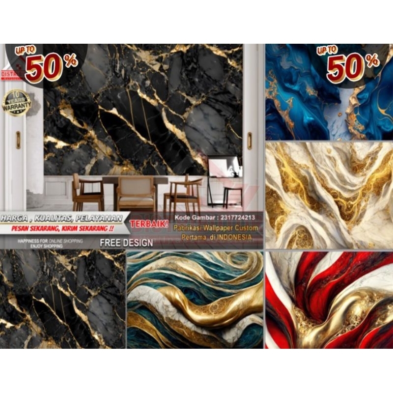 Wallpaper Custom 3D Tema Marmer | Marble | Wallpaper Dinding | Wallpaper Ruangan | Wallsticker  | Wa