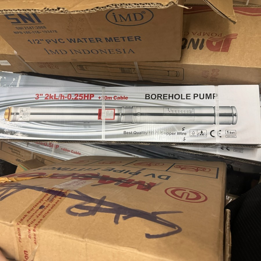 Submersible pump HCL 3" sdm 2/8 0,25 HP 1/4 HP casing sumur 3 inch output 1 inch + kabel 30 meter