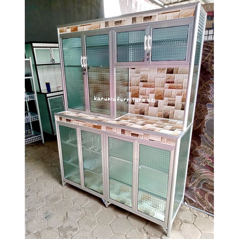 RAK PIRING ALUMINIUM 4 PINTU | RAK PIRING KACA | FREE ONGKIR BANDAR LAMPUNG