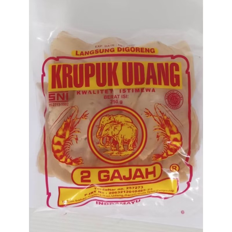 

kerupuk udang cap 2 gajah 250gr siap goreng krupuk udang