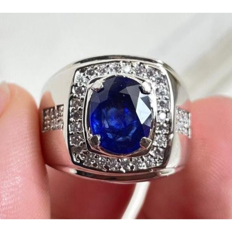 CINCIN PRIA AKIK PERMATA TERMURAH BATU BLUE SAFIR CUTTING ASLI NATURAL SIAP PAKAI