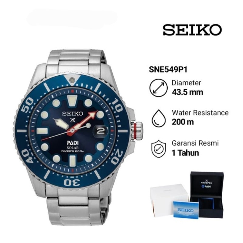 Seiko Prospex SNE549P1 PADI Solar Divers 200M Jam Tangan Pria Original