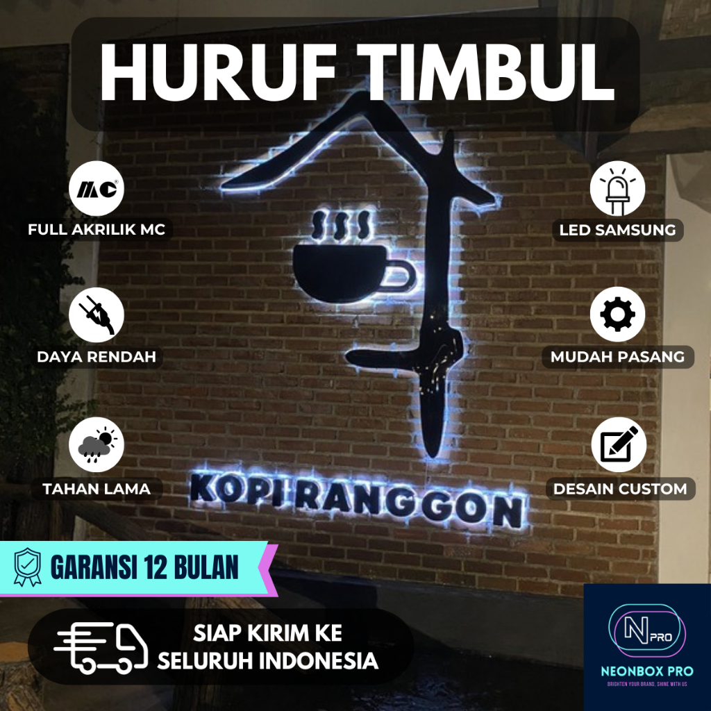 HURUF TIMBUL LED BERKUALITAS Bahan Stainless Plat Besi Akrilik Awet Tahan Lama Hemat Daya Huruf Timb