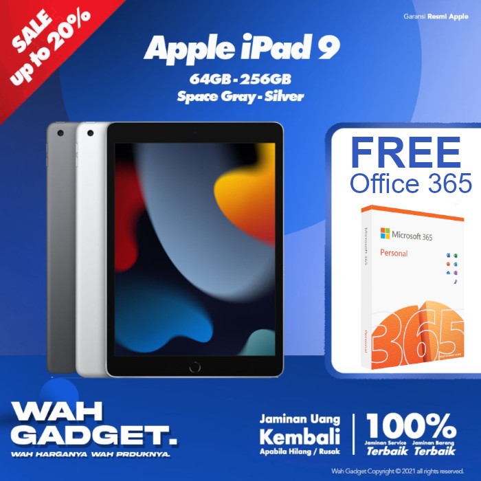 Apple iPad Gen 9 64GB 256GB 9th Gen 2021 10.2 Inch Wifi only Garansi Apple 1 Tahun