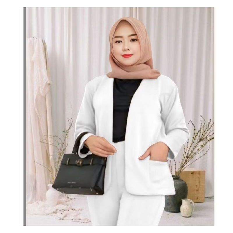 Blazer wanita warna putih lengan panjang blazer cewek kekinian terbaru