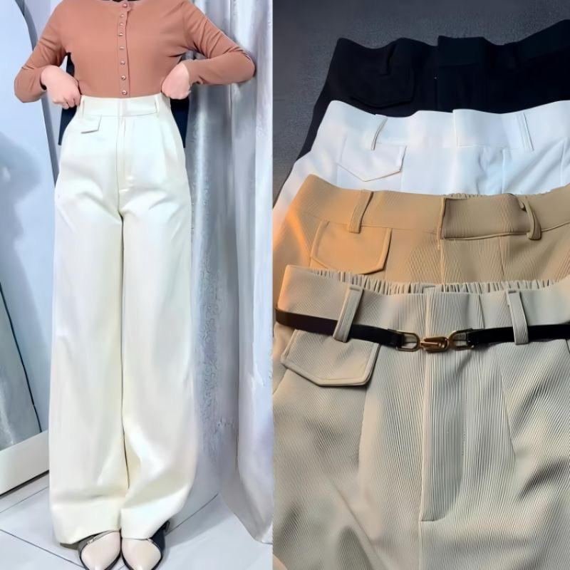 ORO Pants Celana Kulot Highwaist Loose Pants Trousers - Celana Kulot Wanita Anti Kusut Knit