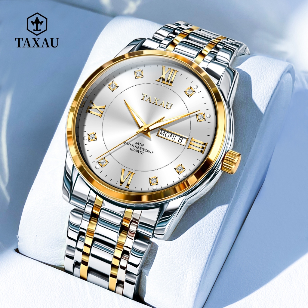 TAXAU Jam Tangan Pria Anti Air Fashion Stainless Steel Casual Mewah Jam Tangan Pria Original Analog