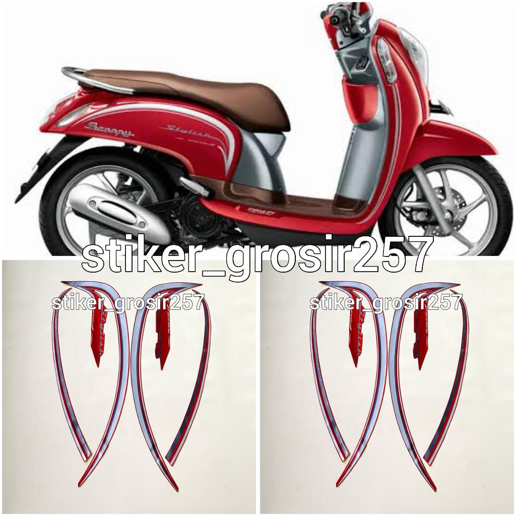 STIKER STRIPING LIS BODY MOTOR HONDA SCOOPY STYLISH FI 2016 MERAH