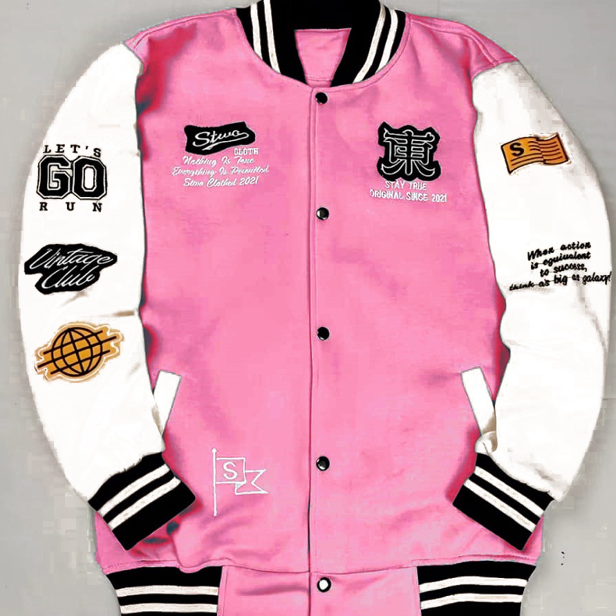 FG2 Jaket VARSITY PINK Arrival  Jacket BASEBALL DUSTY PINK Orinal Pria Wanita Flecce Tebal XS S M L 