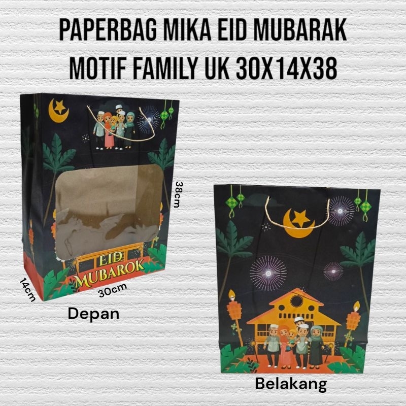 

Paperbag mika edisi idul Fitri motif family uk 30x14x38 - kemasan sembako, bingkisan parcel,dll.