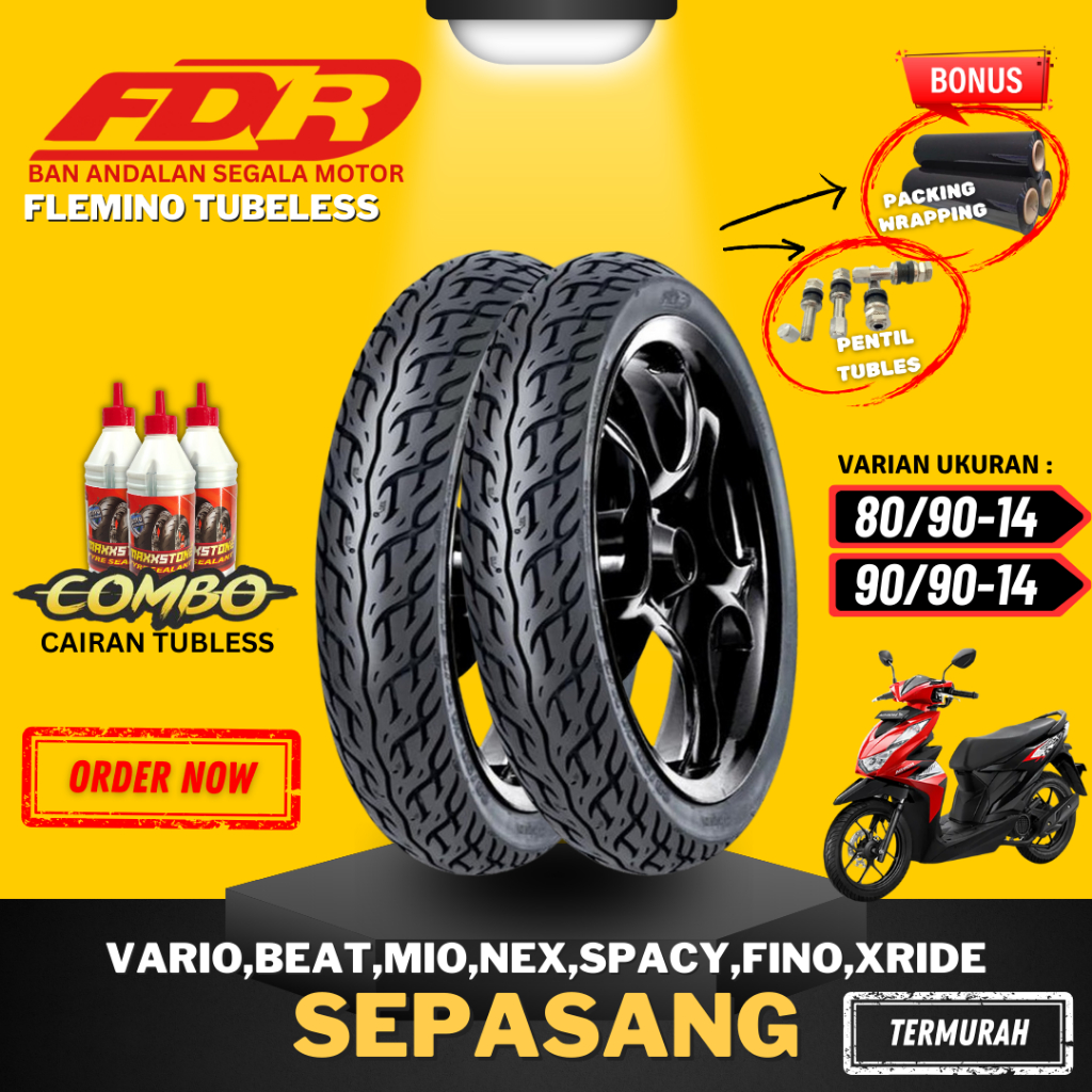 [SEPASANG MURAH] BAN FDR FLEMINO RING 14 / ( 80/90-14 & 90/90-14 ) BAN FDR TUBELESS TUBLES RING 14 /