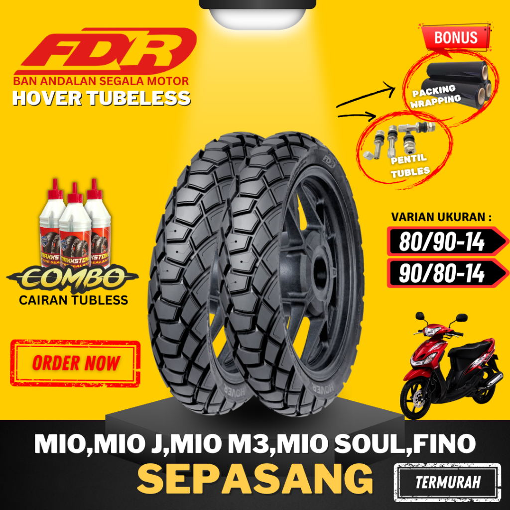 PROMO [SEPASANG MURAH] BAN FDR TUBELESS HOVER RING 14 / BAN LUAR FDR HOVER RING 14 ( 80/90-14 /
