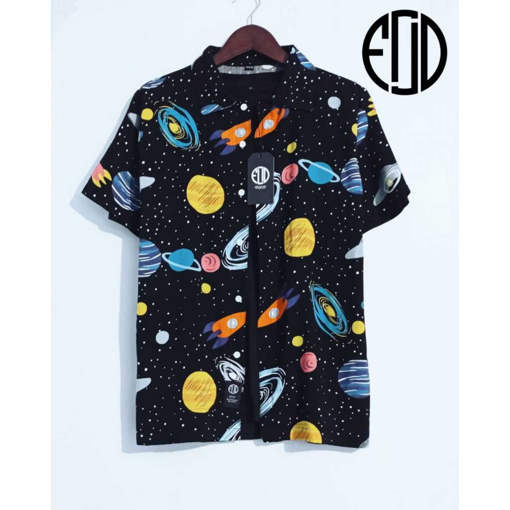 Kemeja Pria Lengan Pendek Retro Vintage Kasual Motif Abstrak Distro