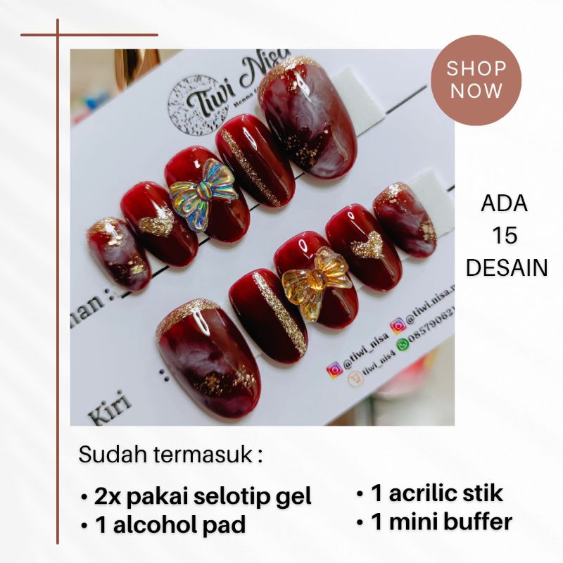 Kuku Chyantul MAROON SERIES Kuku Murah Handmade press on Nail fake nail daily kuku palsu wedding nai