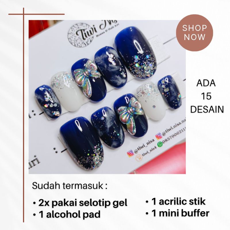 Kuku Chyantul NAVY SERIES Kuku Murah Handmade press on Nail fake nail daily kuku palsu wedding nails