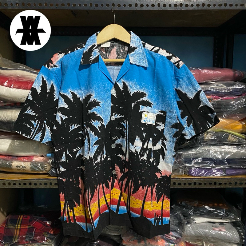 Vintage Jams World Palm Print S/S Shirt Biru Size XL 69x58