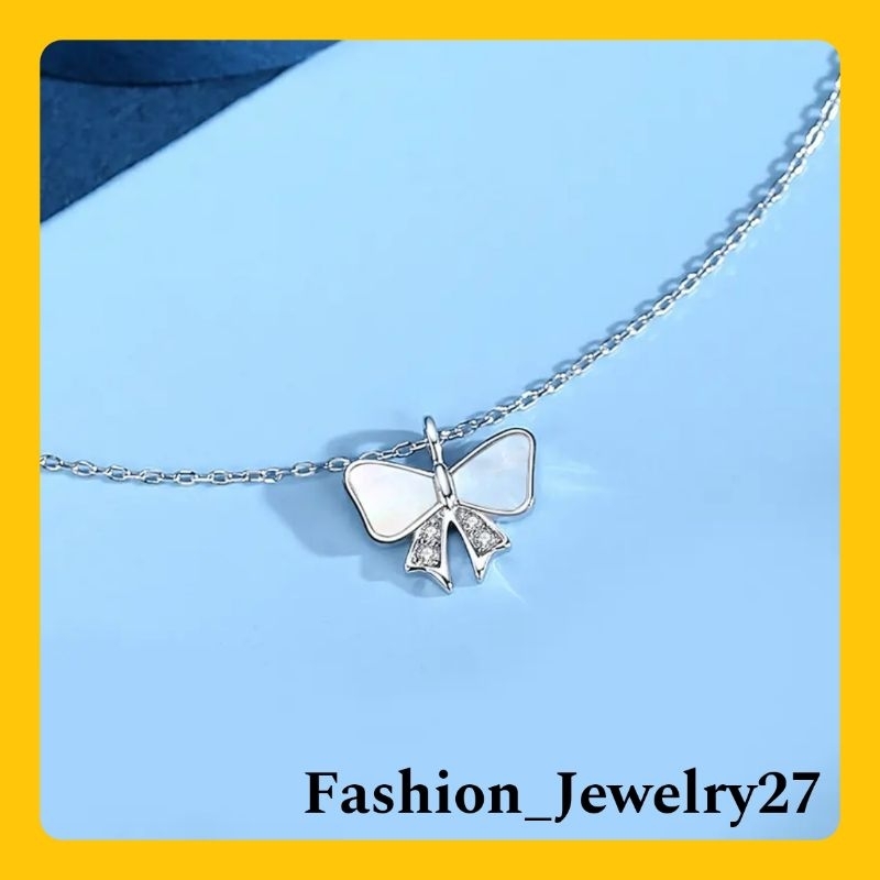 Terbaru Kalung Wanita Titanium Warna Silver Hitam Putih Model Pita