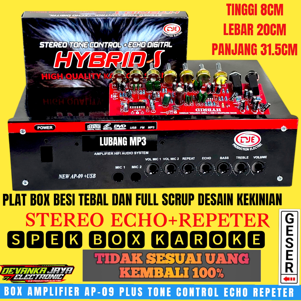 Box Amplifier Nuw AP-09 Plus Tone Control Stereo Hybris ECHO REPETER 7Potensio