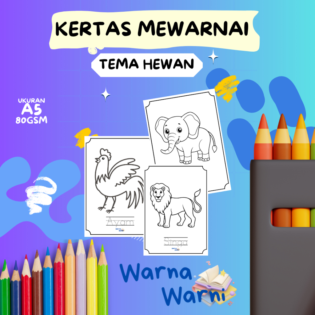 

KERTAS MEWARNAI ANAK TEMA HEWAN 1 UKURAN A5