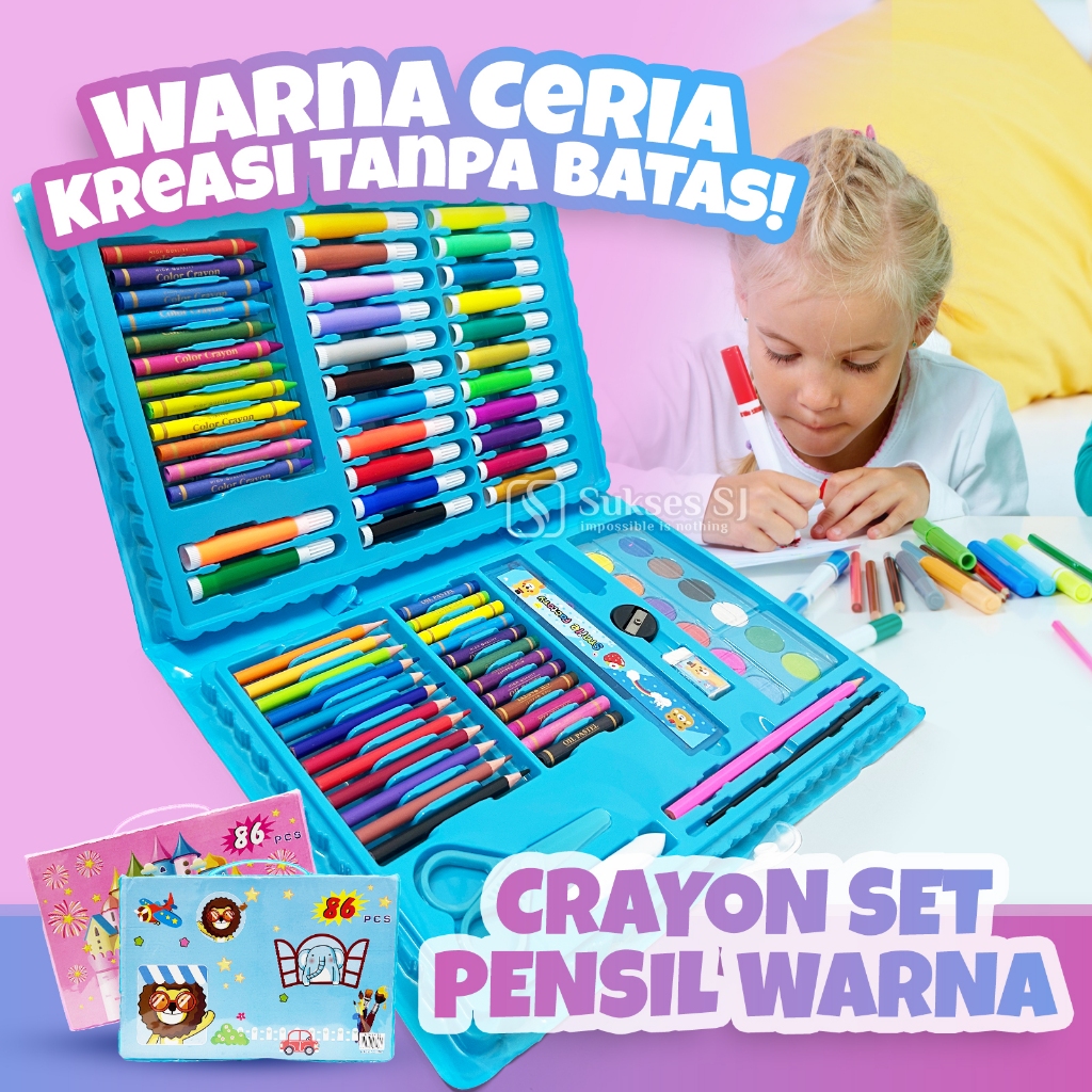 

*Crayon Set Isi 86 Pensil Warna Cat Air Alat Lukis Karakter Stationary Color Pencil