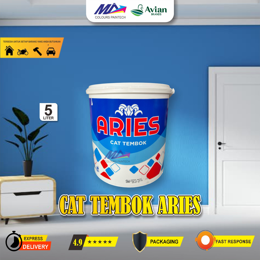 CAT TEMBOK EKONOMIS ARIES 5 KG WARNA SW (PUTIH) ; MW (PUTIH SALJU)