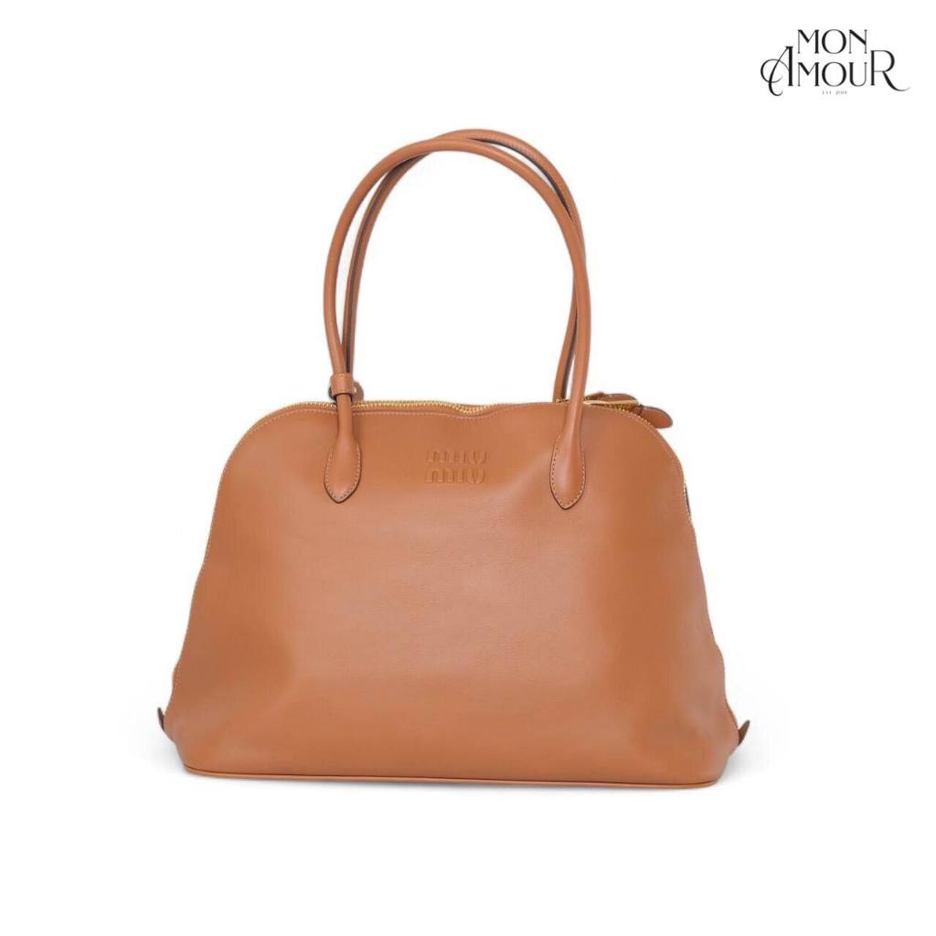 [READY STOCK] MIU MIU MEDIUM LEATHER BAG TOTE BAG IN COGNAC