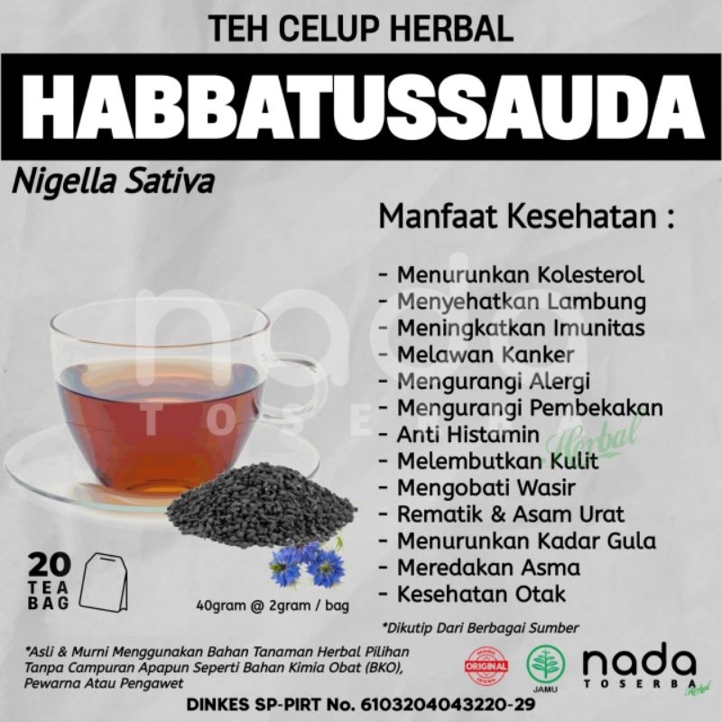 

Teh Celup Herbal HABBATUSSAUDA Isi 20 Tea Bag | Herbal Kolesterol & Imunitas | Nigella Sativa