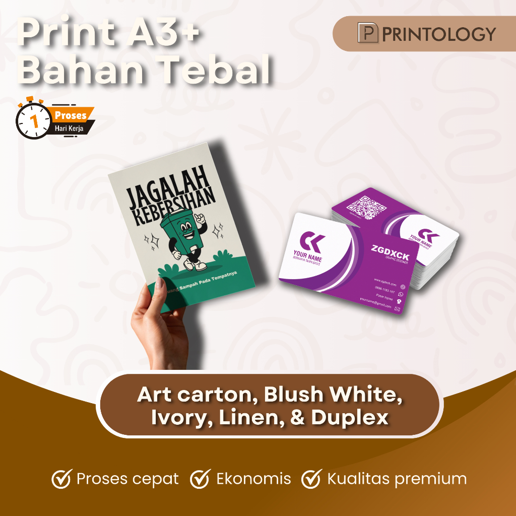 

Cetak A3+ Bahan Tebal (Artcarton, BW, Ivory, Duplex,Linen) Minimal Checkout Qty 3