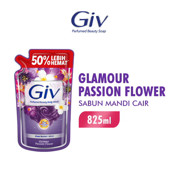 Giv Sabun Mandi Cair Ungu Passion Flowers & Sweet Berry Pouch 825 ml