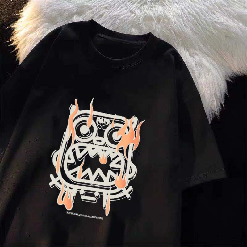 Pola monster api retro kaos oversize wanita| T-Shirt 100% Cotton|Baju Atasan Wanita Terbaru|kaos kor