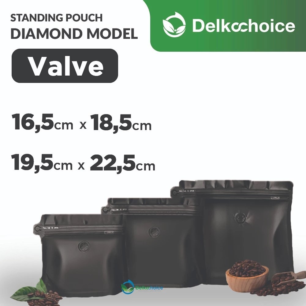 

Standing pouch flat bottom diamond valve kemasan kopi valve satuan