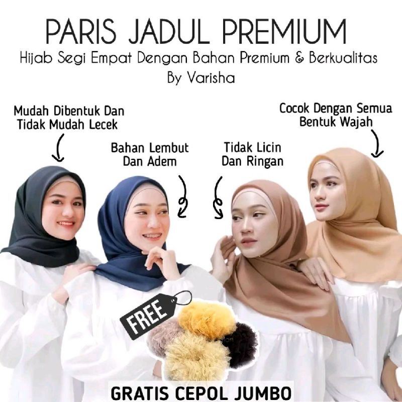 Gicollection - [ Free Cepol Jumbo ] Hijab Segi Empat Paris Jadul Premium By Varisha. Bahan Katun Par