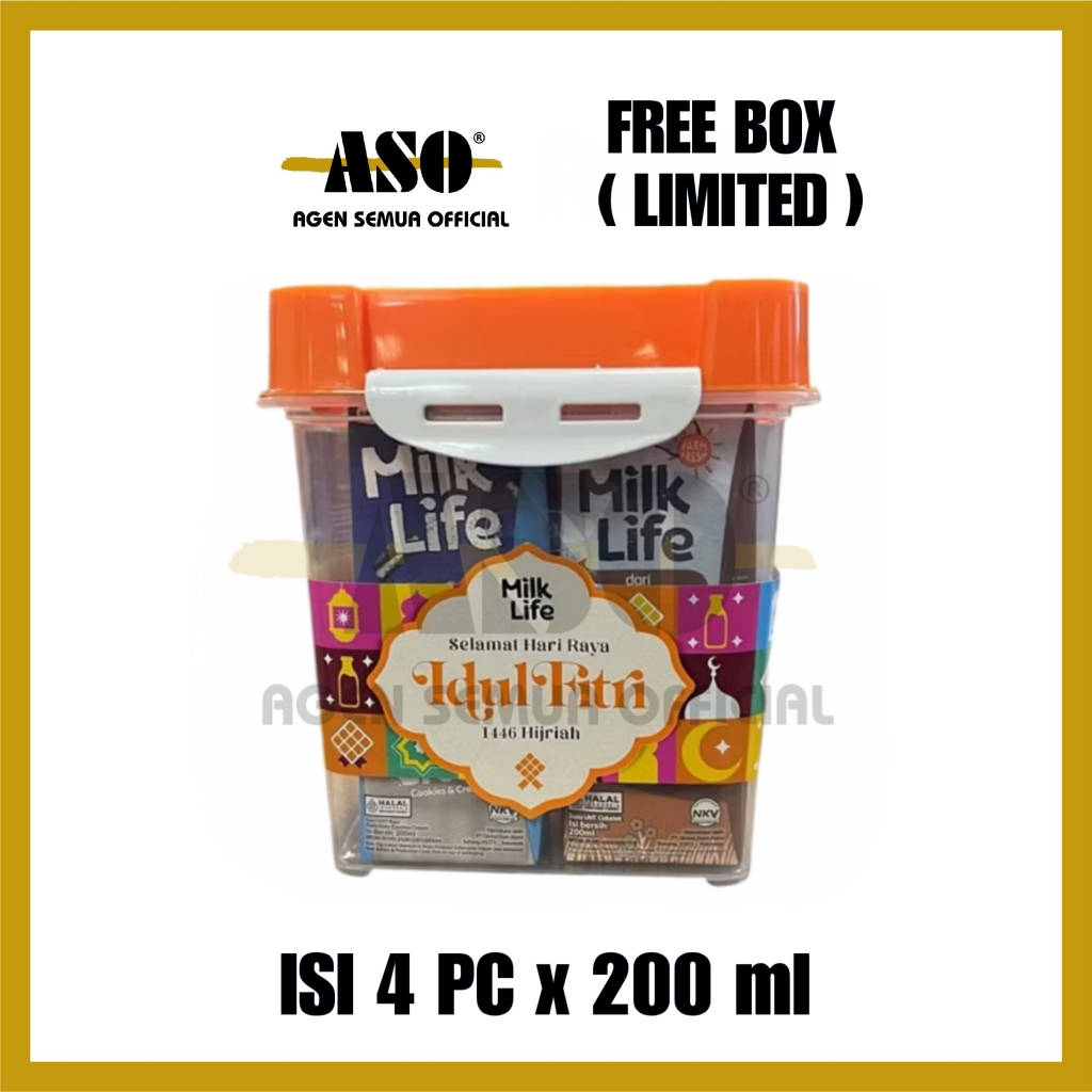 

Milklife UHT festive pack isi 4pc x 200ml Free BOX LEBARAN PROMO !!!