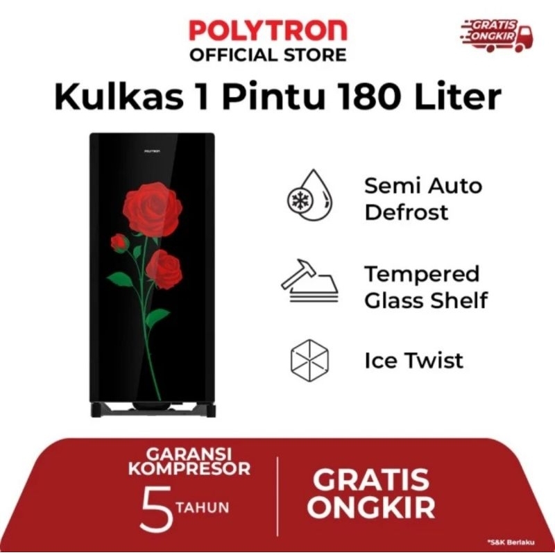 KULKAS POLYTRON 1 PINTU BELLEZA 180 LITER 18CRX KULKAS 1 PINTU POLYTRON