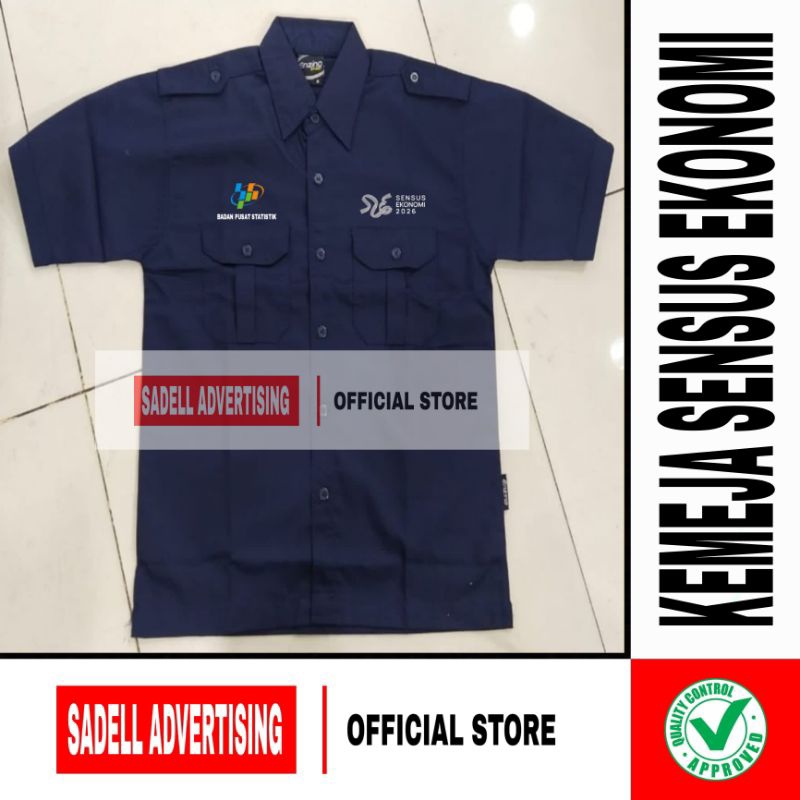 Kemeja SENSUS EKONOMI Seragam BPS Sensus Ekonomi Navy PDH Lengan Pendek Pria Bordir