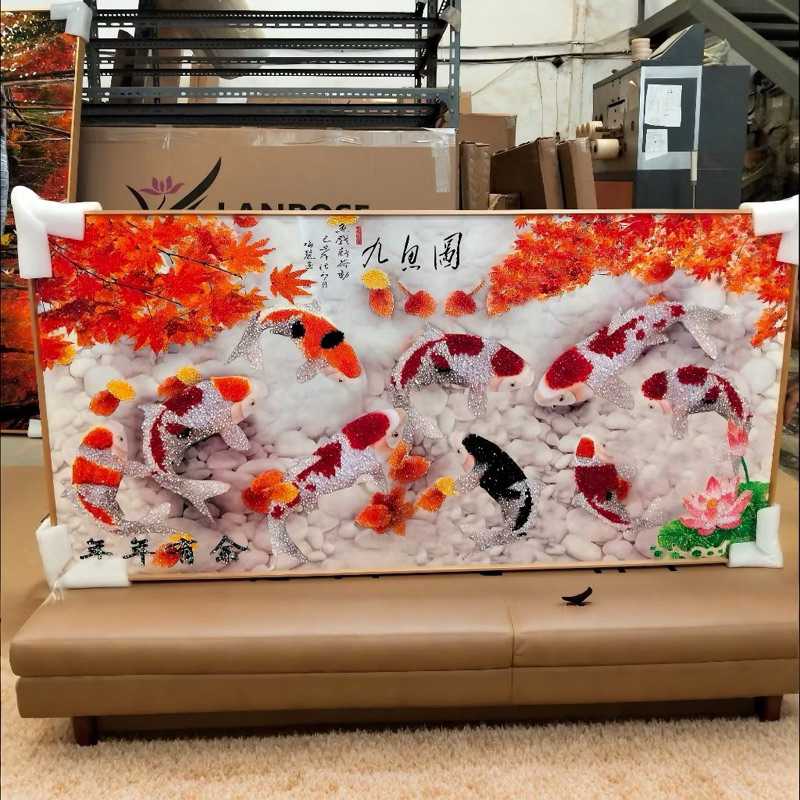 Lukisan Dinding Porselen 5D | Model 9 Ekor Ikan Koi | Wall Decor Hiasan Dinding Mewah Elegan