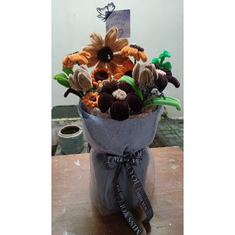 Bouquet Bunga Kawat Bulu Ukuran Besar