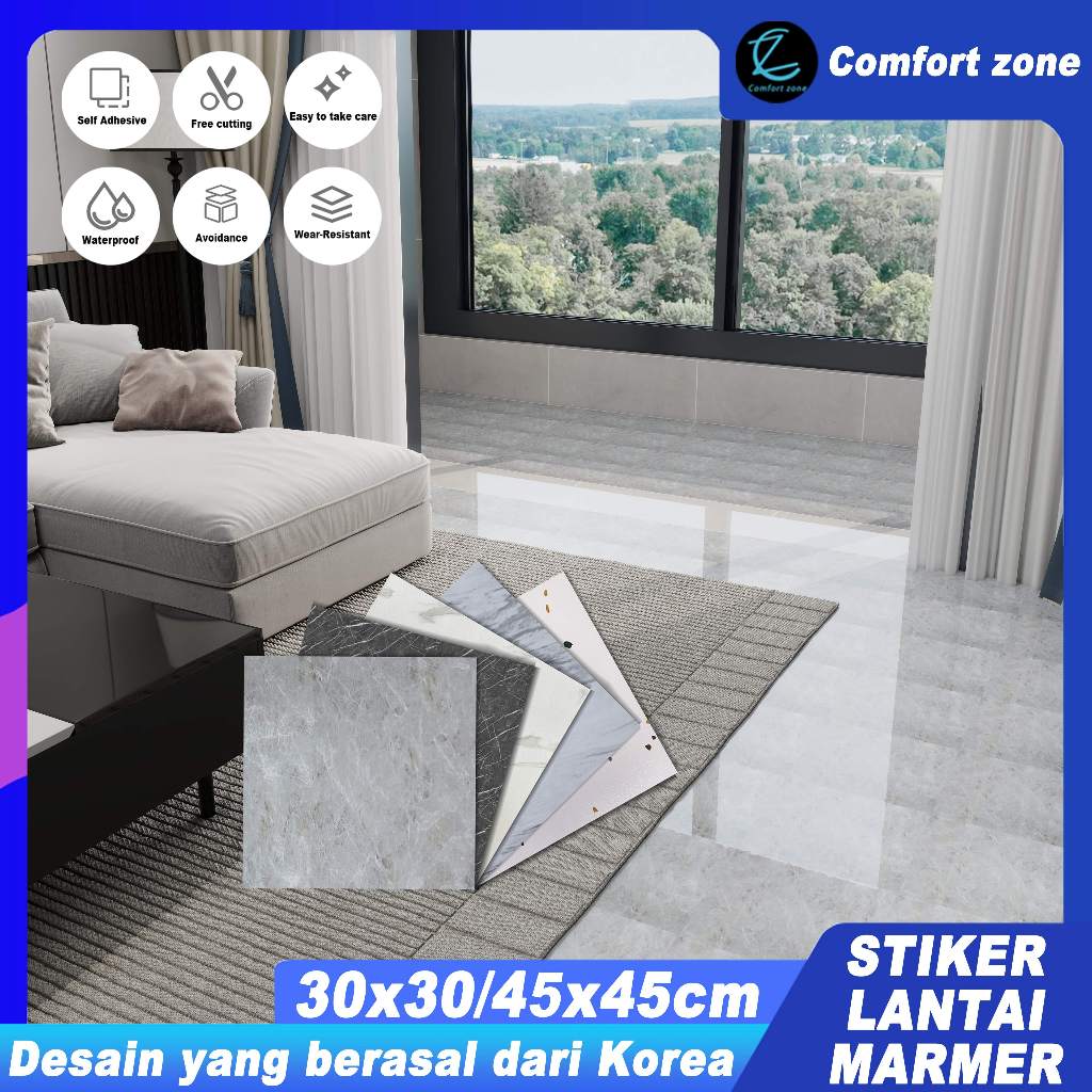 【Comfort Zone】Vinil Sticker Lantai Marbel Ukuran 30x30cm / 45x45cm / Lantai Vinyl Marbel Vinil Stick