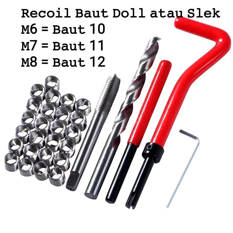 Recoil Set Baut M6 M7 M8 Thread Repair Helicoil Baut 10 Baut 11 Baut 12