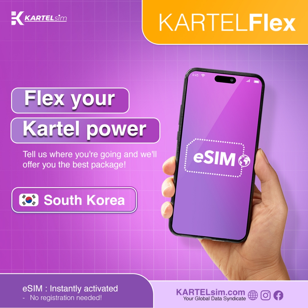 KARTELsim eSIM South Korea | KartelFlex Unlimited Harian 1gb 2gb 2gb 4G 3gb 3-7 hari