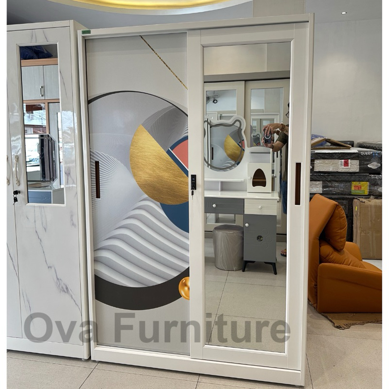 Lemari Pakaian Baju Plat Besi Sliding Cermin WL Karsindo