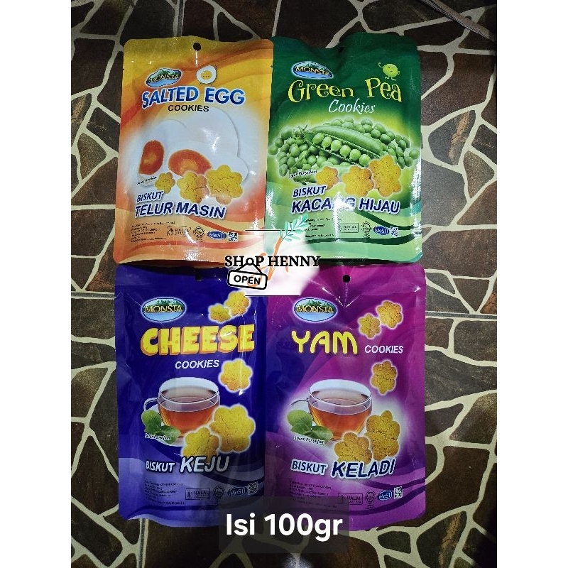 

Monsta Cookies Malaysia Pouch 100gr Yam Cookies Cheese Green Peas Salted Egg