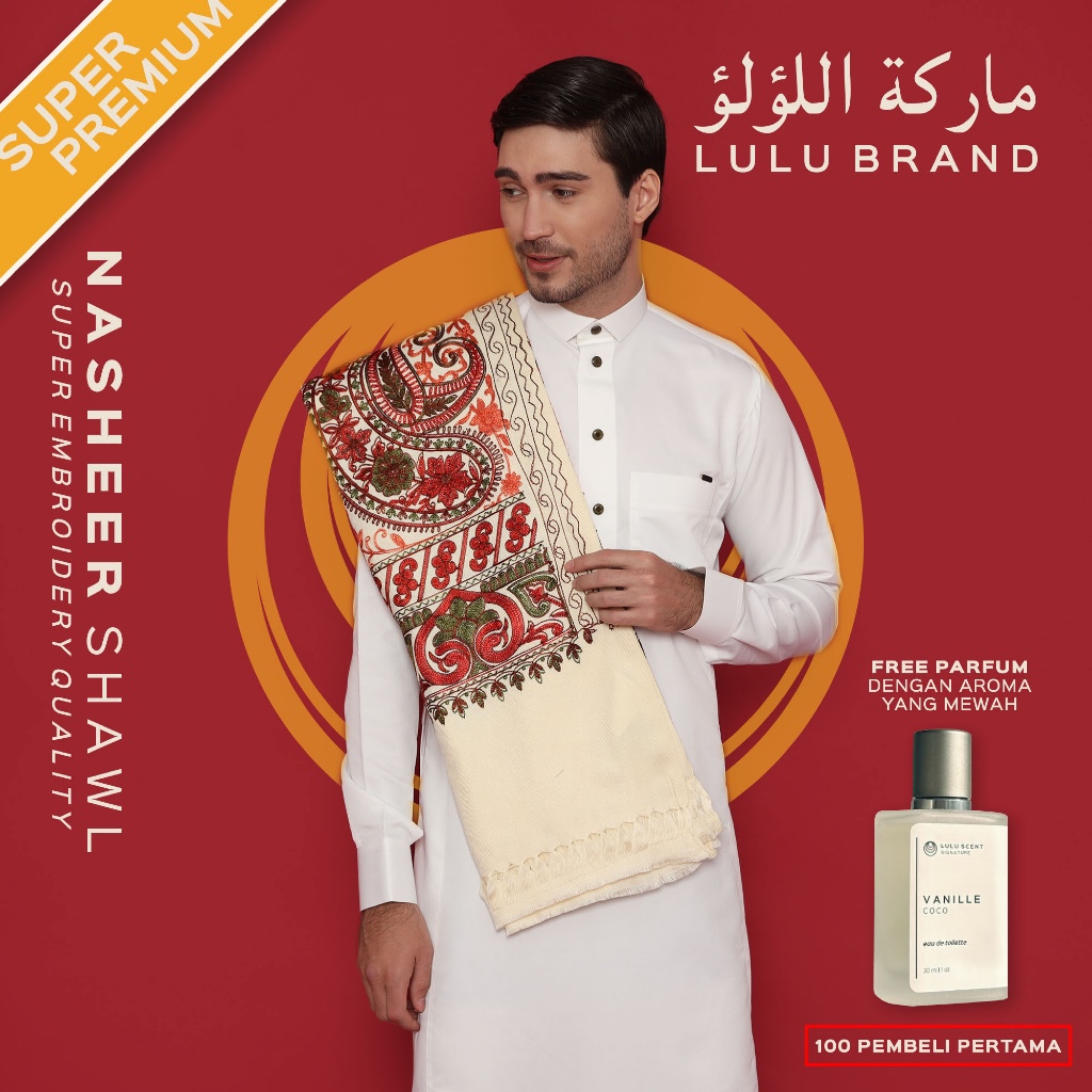 Sorban Kashmiri Full Bordir Rida Kashmiri Motif Sulam Super Premium Surban Pria LULU BRAND Nasheer