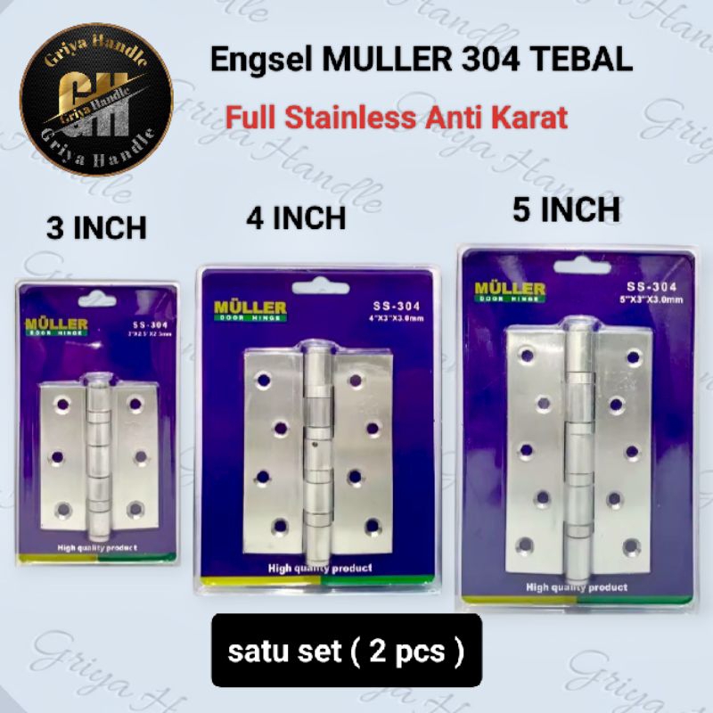Engsel MULLER 3 inch 4 inch 5 inch stainless 304/ ( 1 set ) Engsel MULLER  jendela pintu rumah/Engse