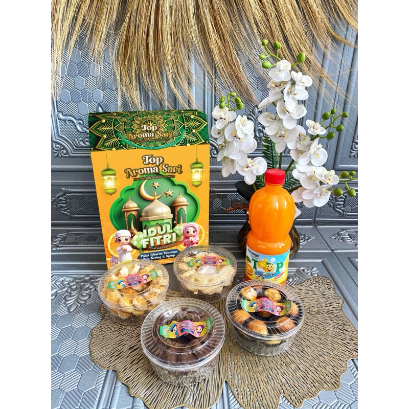 

Paket Kue Kering Lebaran Idul Fitri Butter Cookies isi 4 Toples 1 Sirup