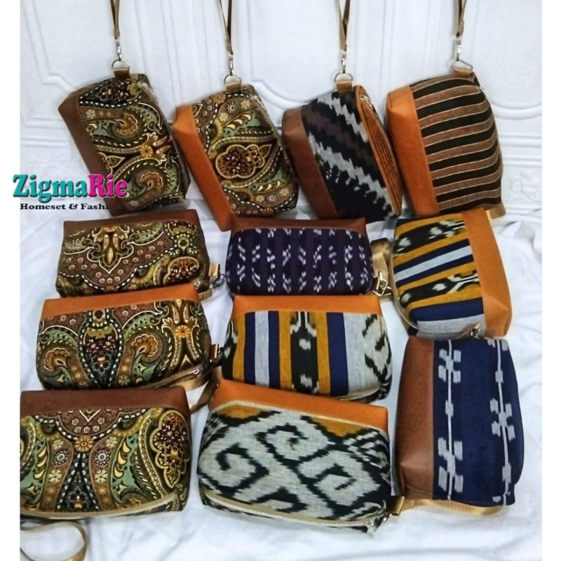 Pouch Etnik motif Batik Laras dan Tenun/Lurik